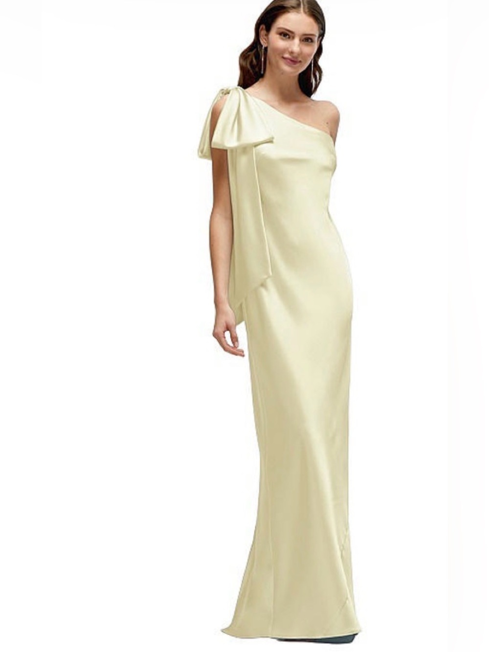 After Six One-Shoulder  Gown with Bow Accent